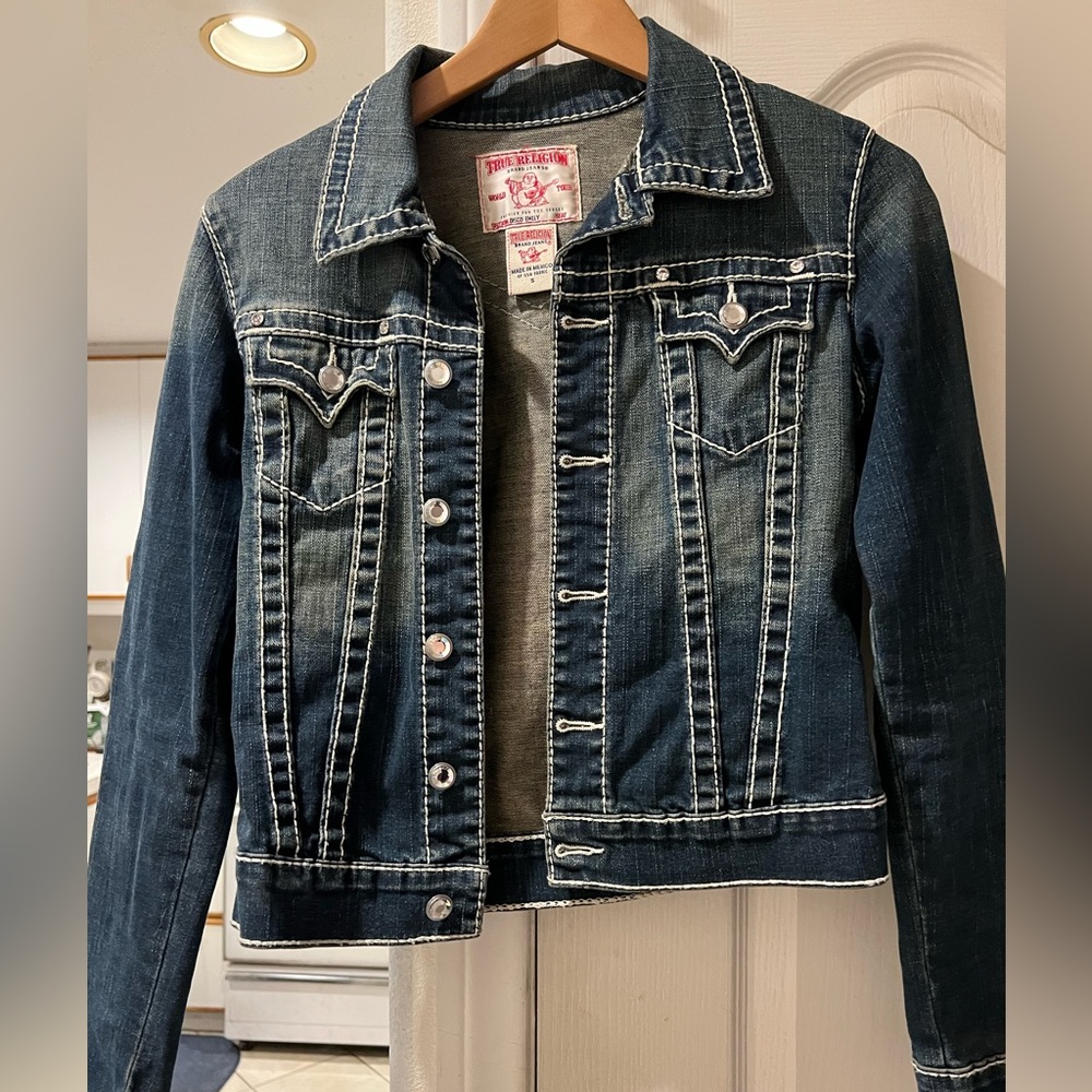 True Religion Small Jean jacket. Studded with crystals.